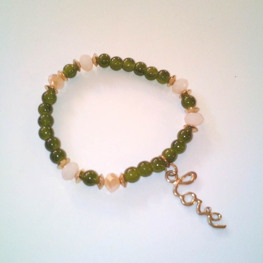 Gold-Tone Love Stretch Bracelet Jade, white, gold-colored stones